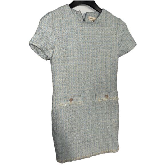 Bebop Blue Sparkle Tweed Short Sleeve Pearl Button Sheath Dress Women - Medium - Picture 1 of 8
